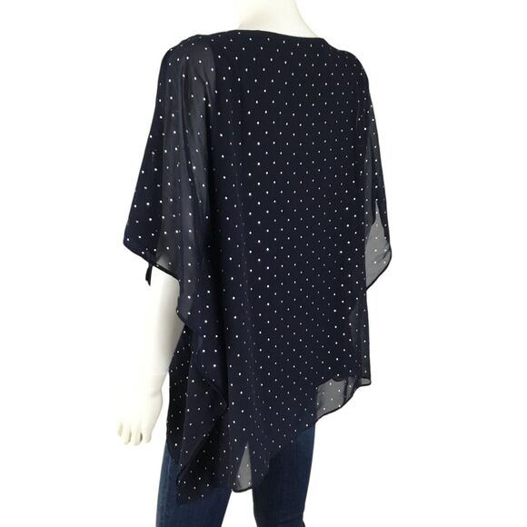 Chico's Jayma Kimono Layered Top sz 1 Small Rhinestones Asymmetric Hem Blue NEW - Picture 6 of 16